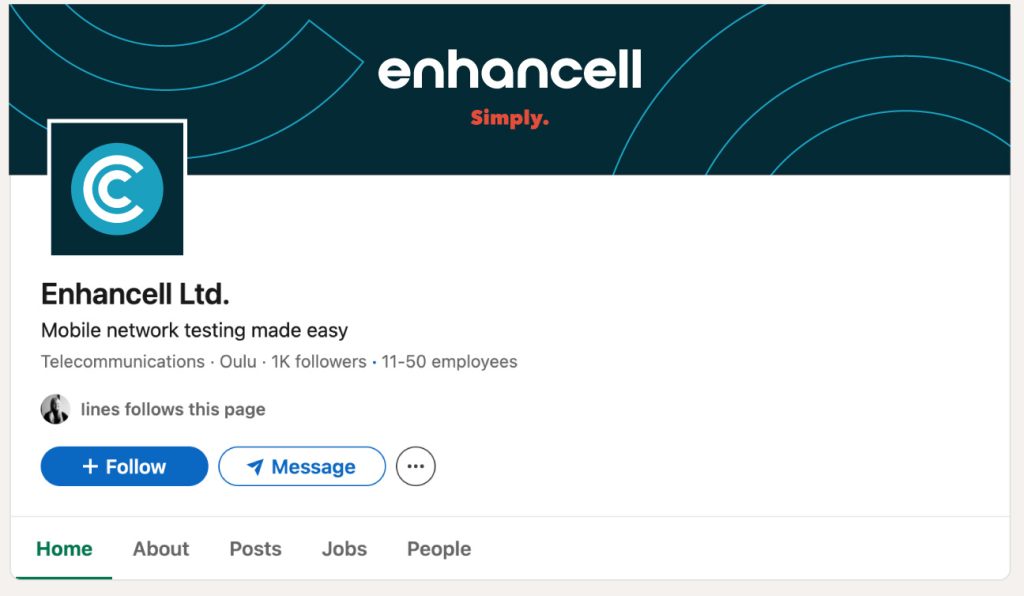 Screenshot of Enhancell's LinkedIn front page. 